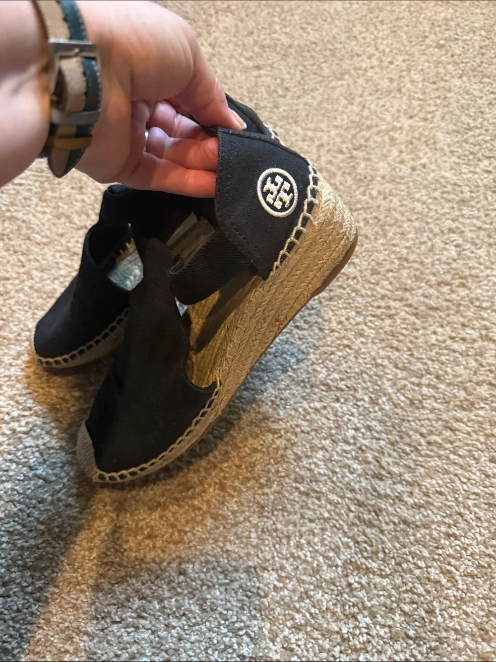Tory Burch Black Women's Espadrille Flats with Elastic Strap